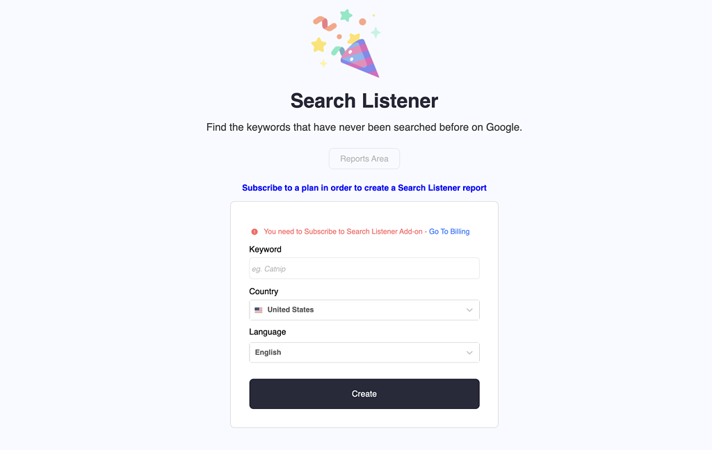 topic mojo Search Listening Alerts - Find Keywords Which Have Never Been Searched Before