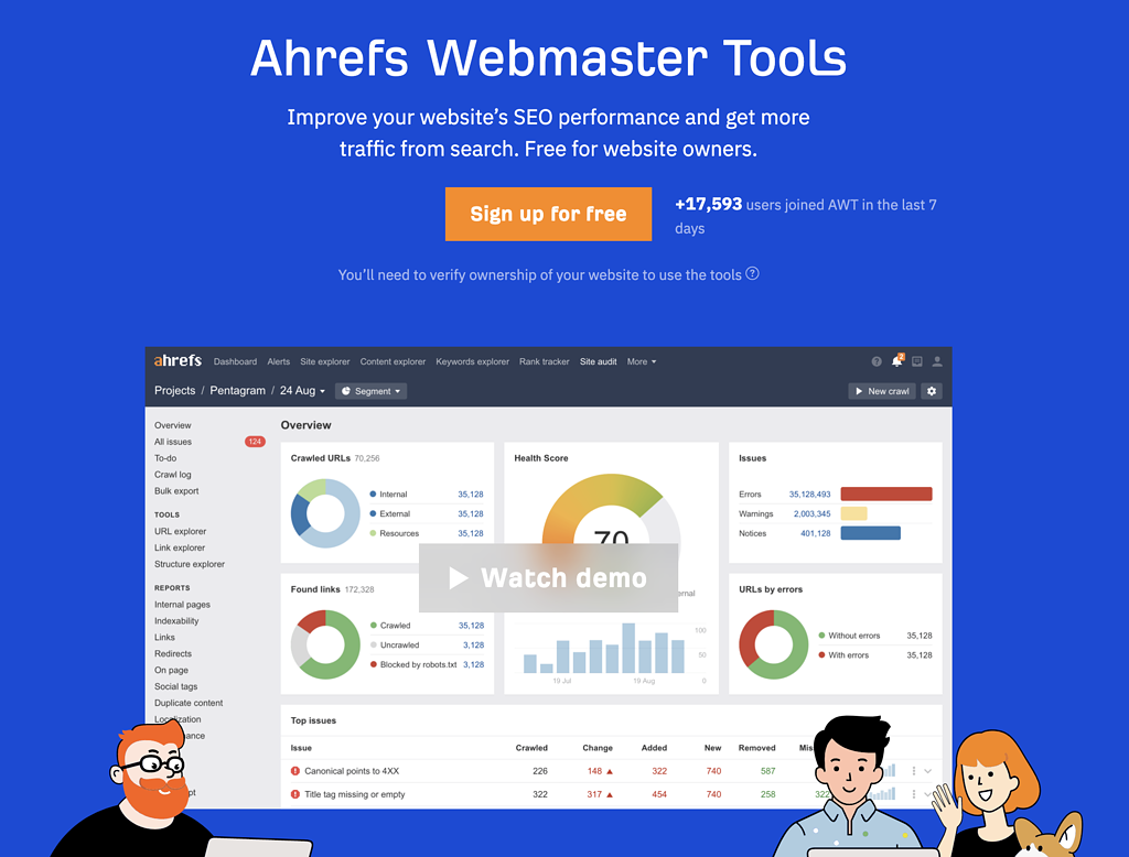 ahrefs Webmaster Tools (Site audit & Site explorer)