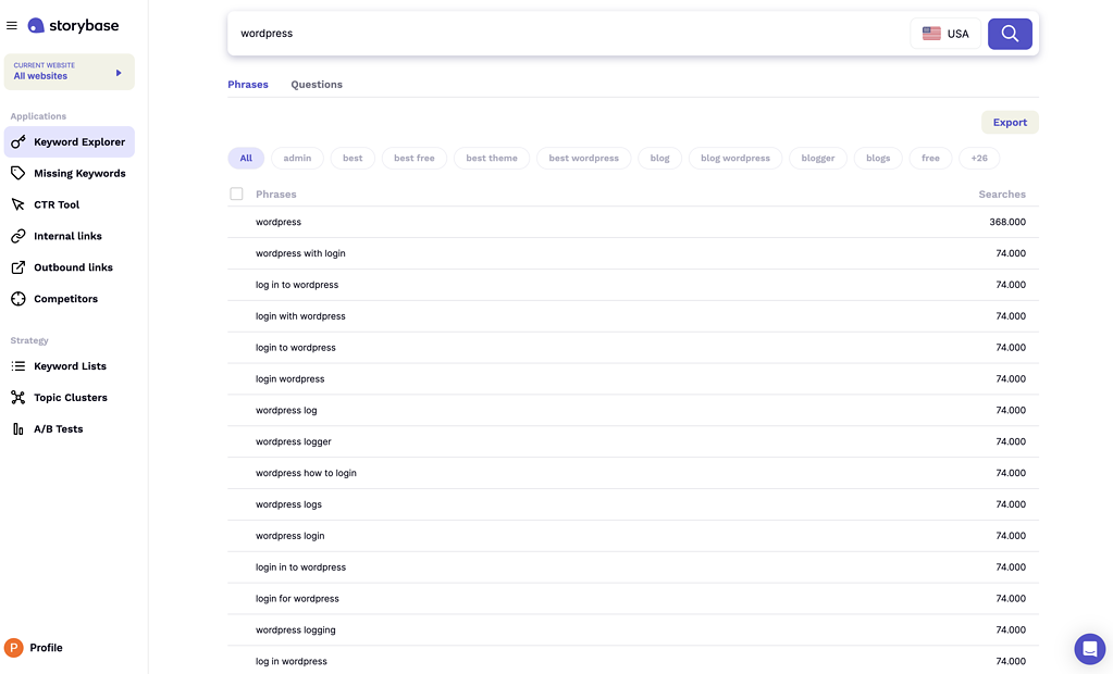 storybase Keyword Explorer - Discover Untouched Long-Tail Keywords