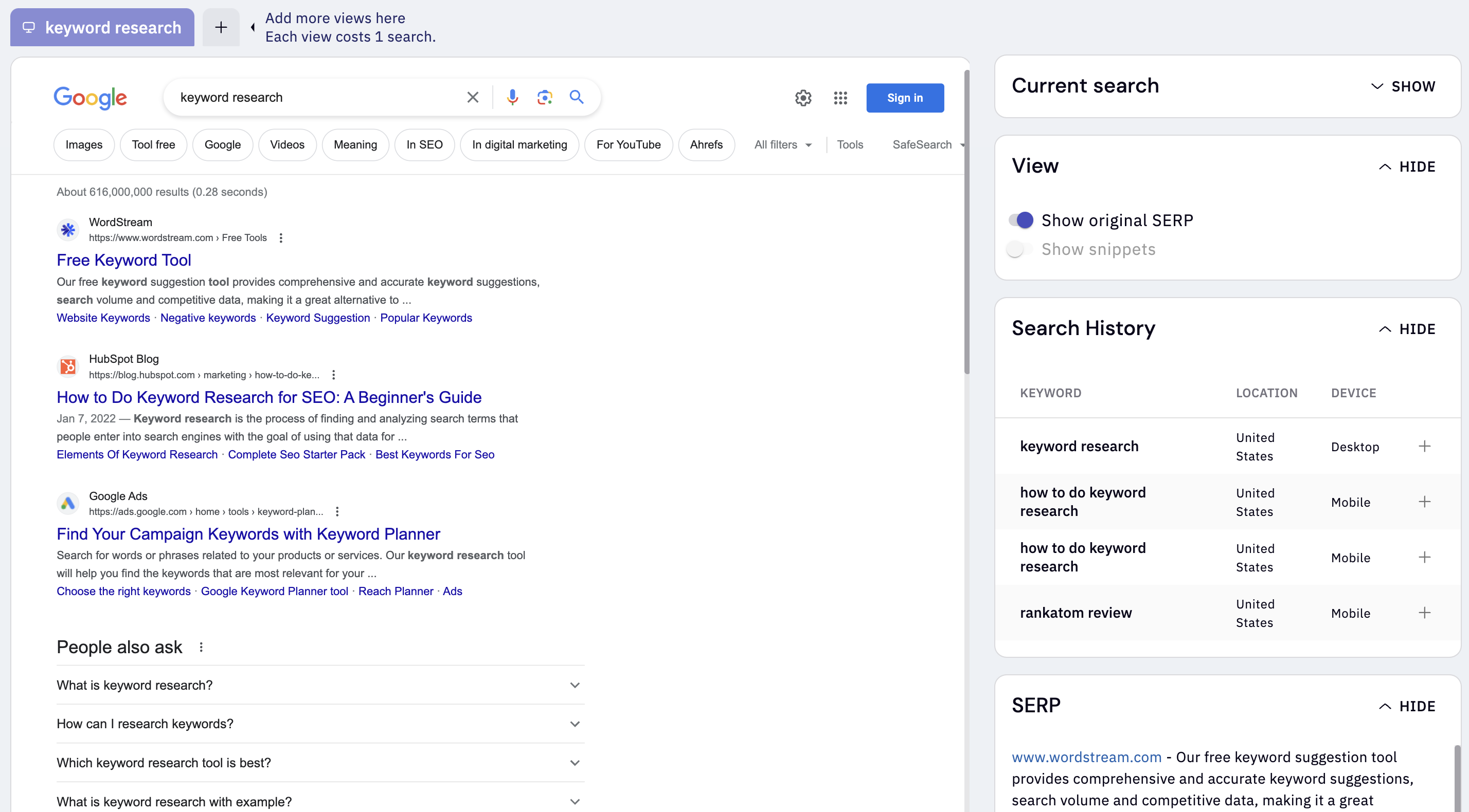 keyword insights serp explorer