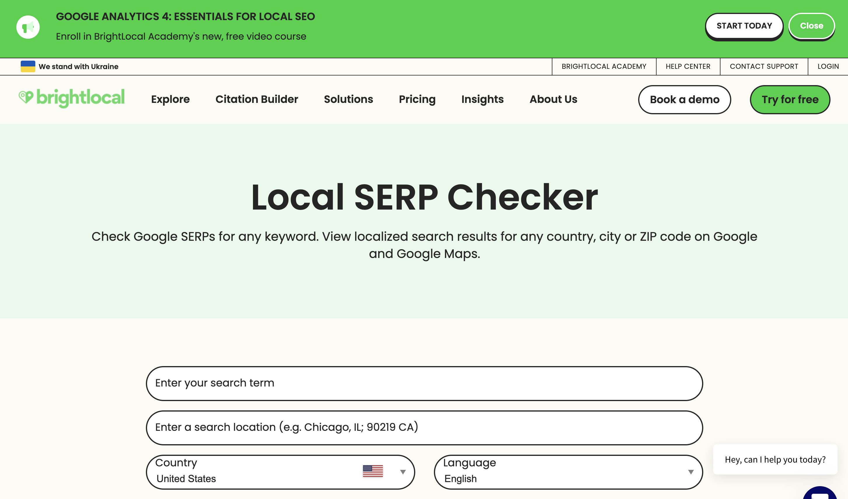Brightlocal’s Local SERP Checker website