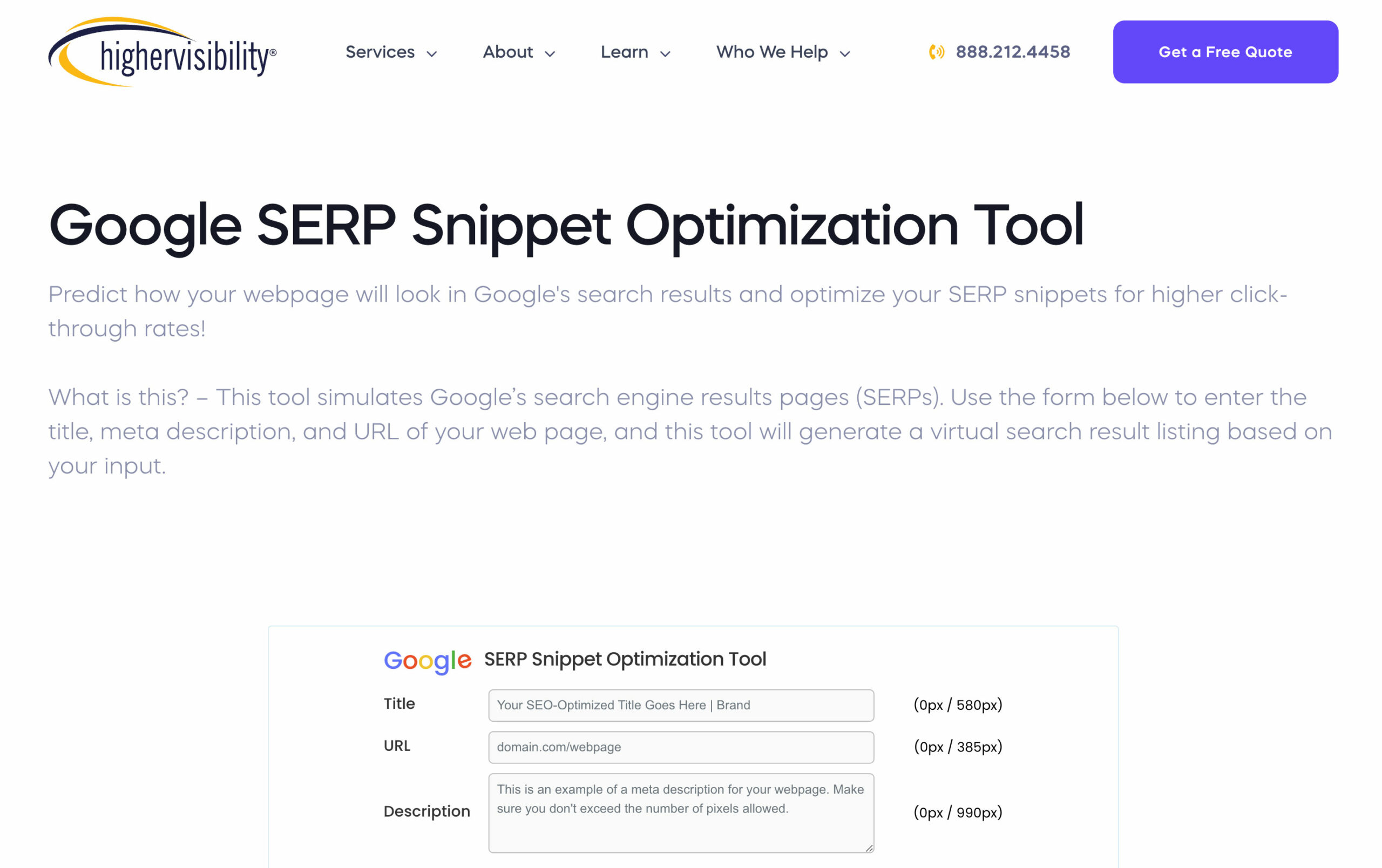 SERP-Snippet-Optimization-Tool website