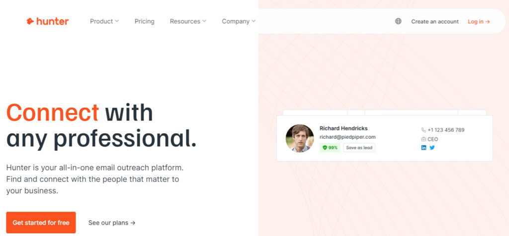 19 Best HARO Alternatives 14 Hunter.io Website